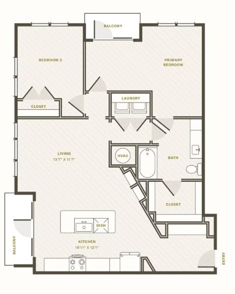 Floor plan for 2 beds, 2 baths, 1092 sqft